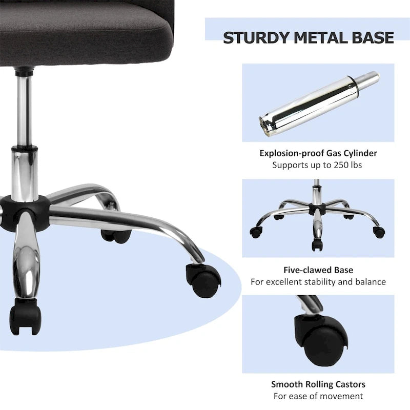 Chic Channel Tufted Back Fabric Vanity Swivel Task Chair Office Chair for Home & Make-up