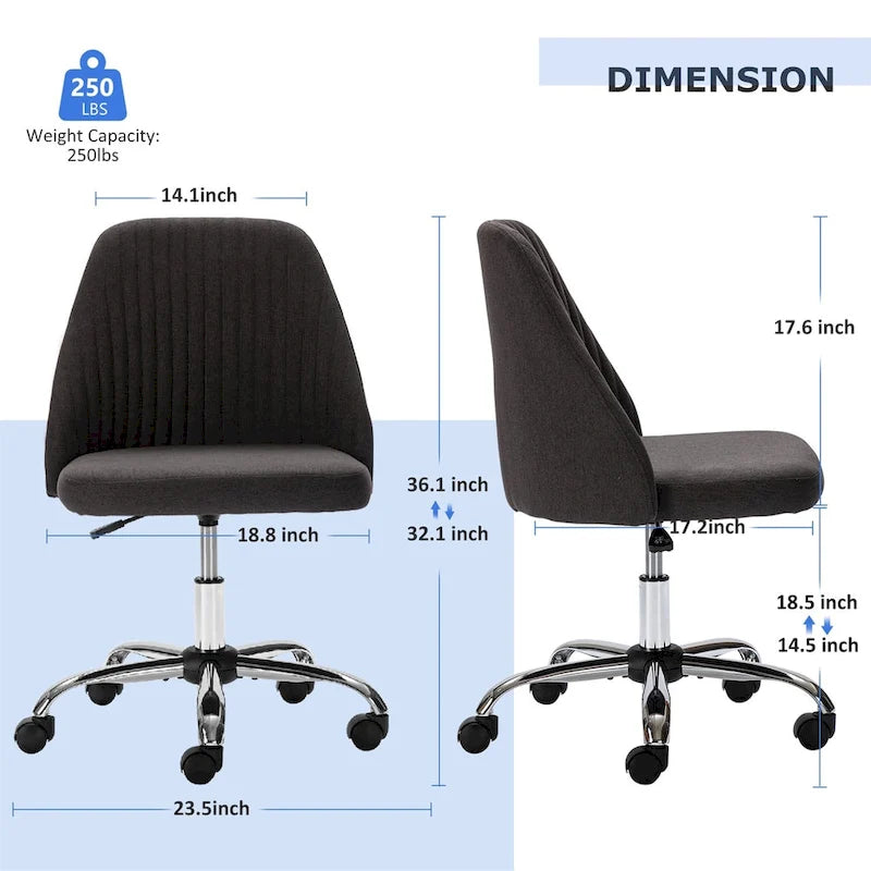 Chic Channel Tufted Back Fabric Vanity Swivel Task Chair Office Chair for Home & Make-up