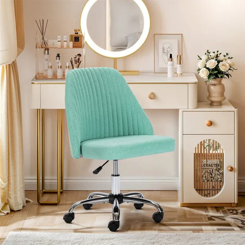 Chic Channel Tufted Back Fabric Vanity Swivel Task Chair Office Chair for Home & Make-up