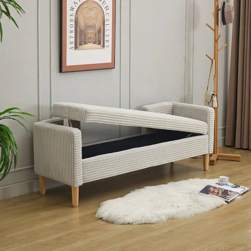65.35  Corduroy Storage Bench with Armrests, Backrest and Two Pillows