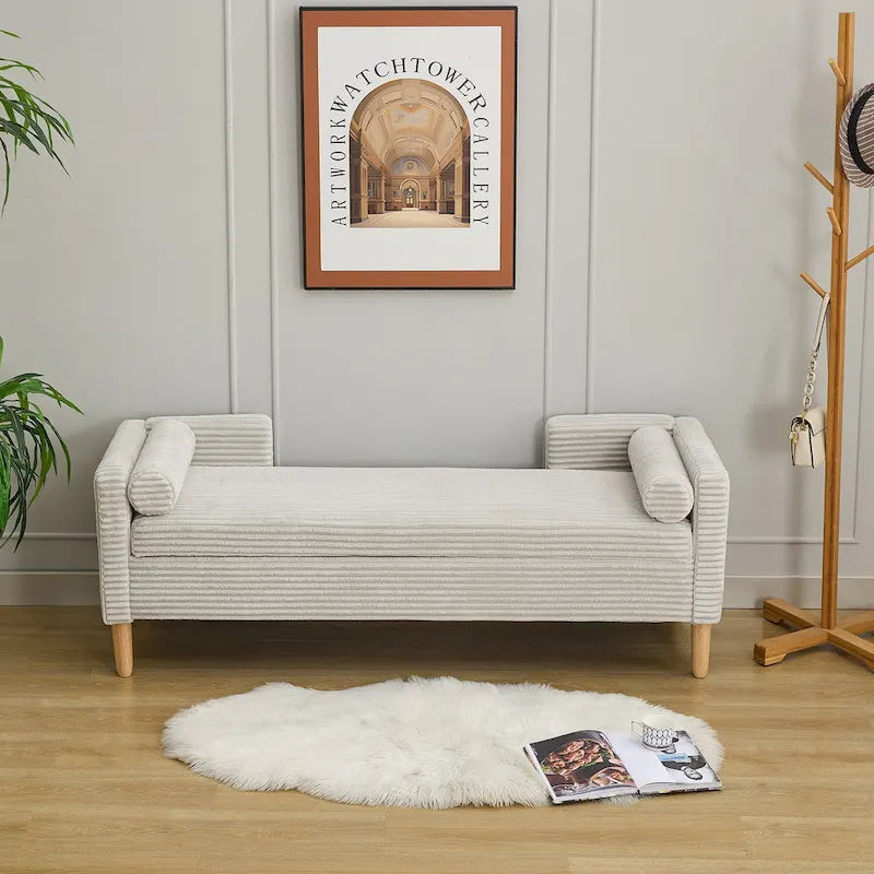 65.35  Corduroy Storage Bench with Armrests, Backrest and Two Pillows