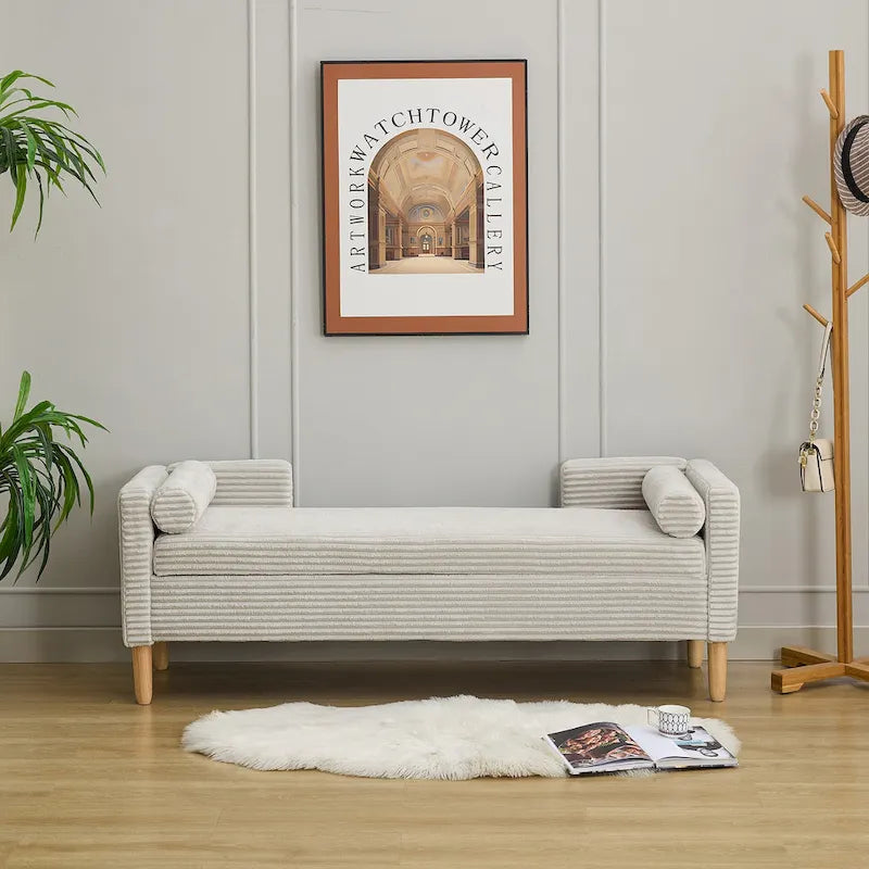 65.35  Corduroy Storage Bench with Armrests, Backrest and Two Pillows