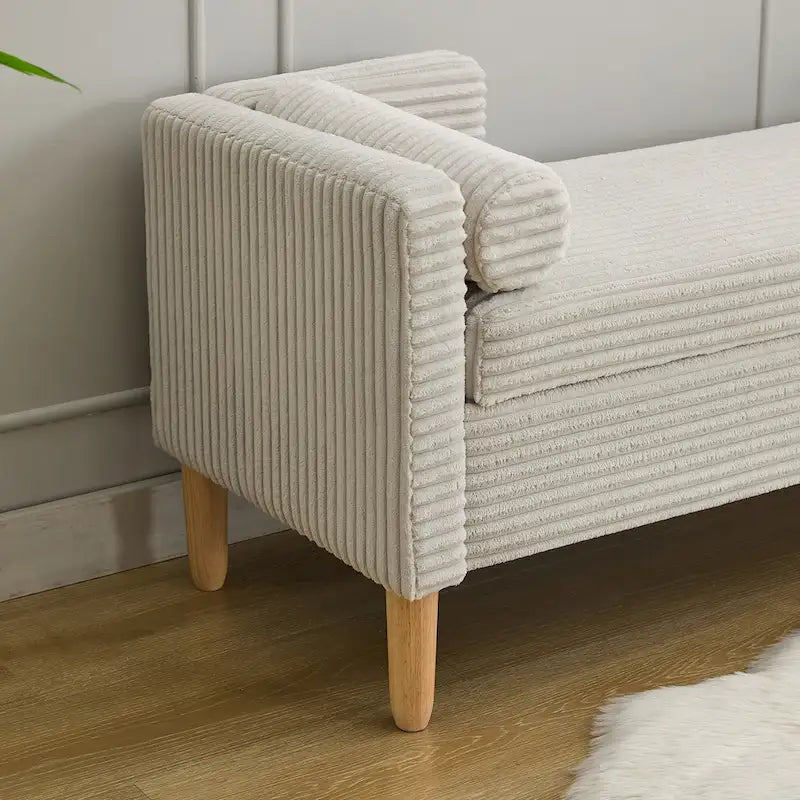 65.35  Corduroy Storage Bench with Armrests, Backrest and Two Pillows