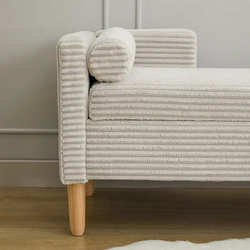 65.35  Corduroy Storage Bench with Armrests, Backrest and Two Pillows