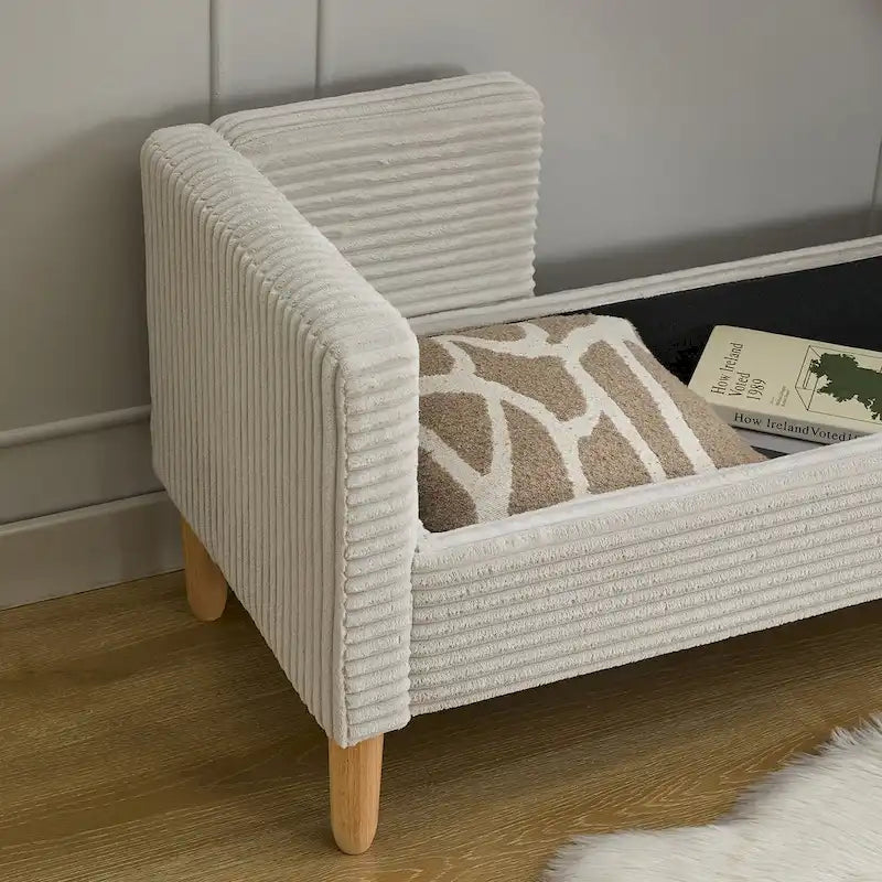 65.35  Corduroy Storage Bench with Armrests, Backrest and Two Pillows