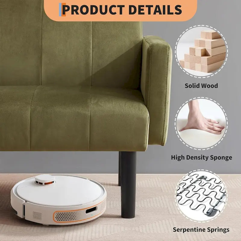 Sofa Bed, Compact Loveseat, Modern Mid-Century Sleeper Sofa, Convertible Couch, Living Room Couches