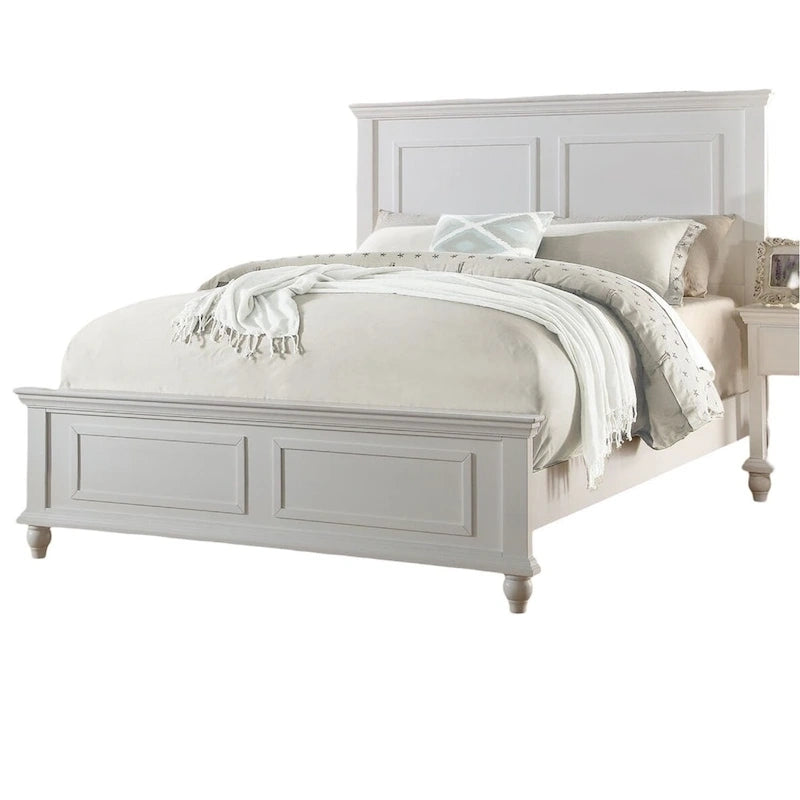 White Color Eastern King Size Bed Bedroom Furniture High Panel Headboard Footboard Plywood 1pc Bedframe