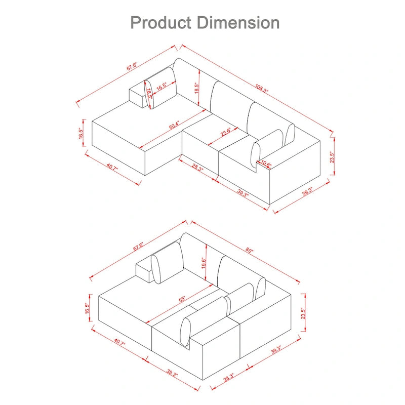 108.3Inch Modular L Shaped Sectional Sofa Couch with Chaise Lounge