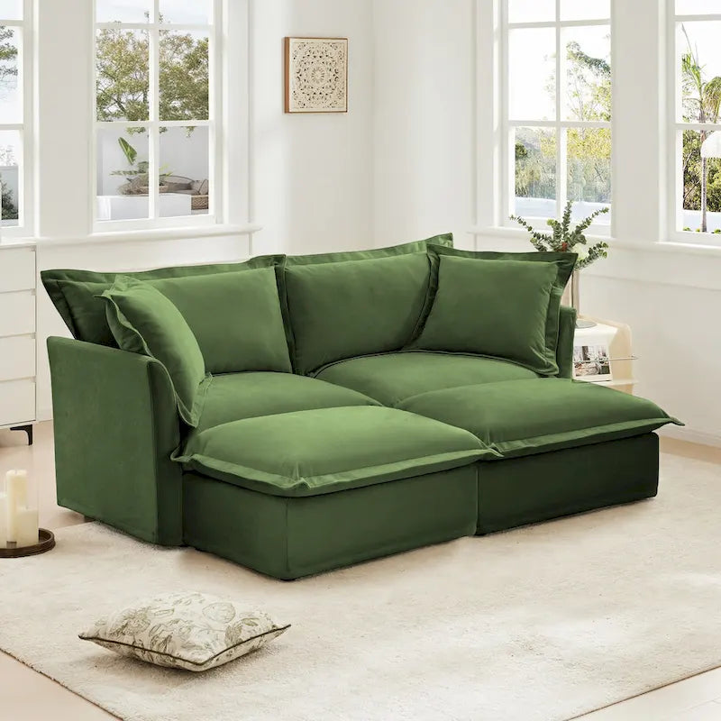 83.4  Chenille 2-Seater Sectional Sofa with Ottomans