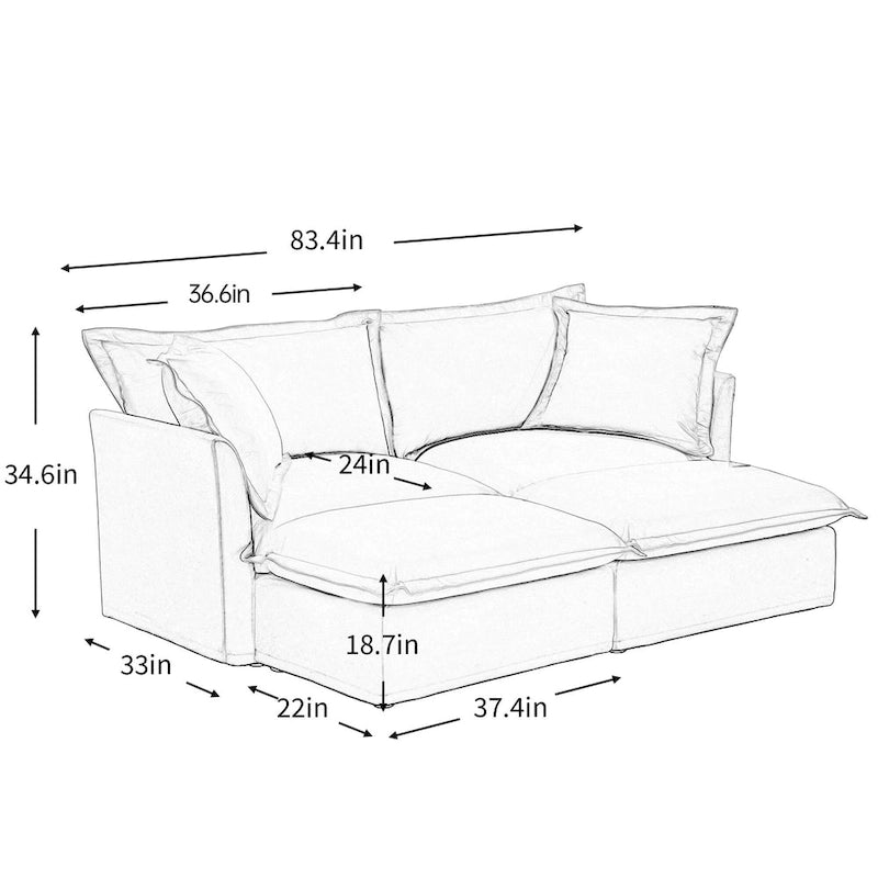 83.4  Chenille 2-Seater Sectional Sofa with Ottomans