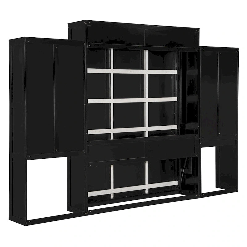 Queen Size Murphy Bed with Desk, Vanity and Cabinets, Espresso
