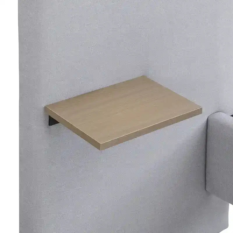 Grey Linen Platform Bed Upholstered Wingback Big Frame Bed with Bedside Lights and Shelves Storage Bed, Chic Panel Bed