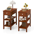 Gymax 2 PCS Narrow End Tables w/Drawer Shelves & Rubber Wood Legs Sofa