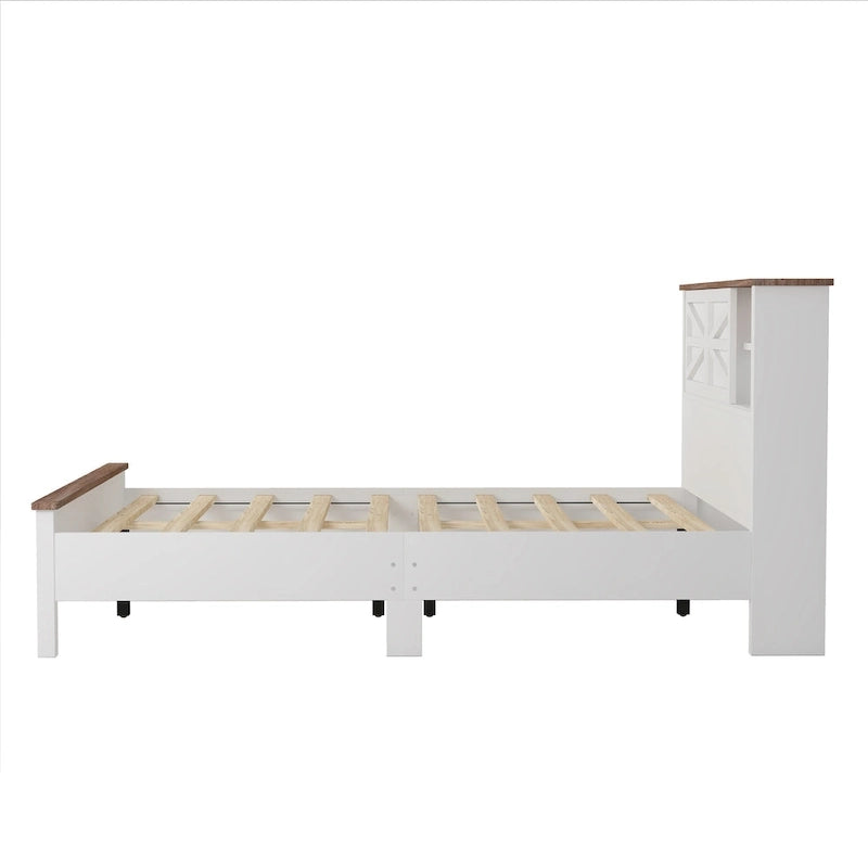 Farmhouse Platform Bed with Double Sliding Barn Door and Charging Station