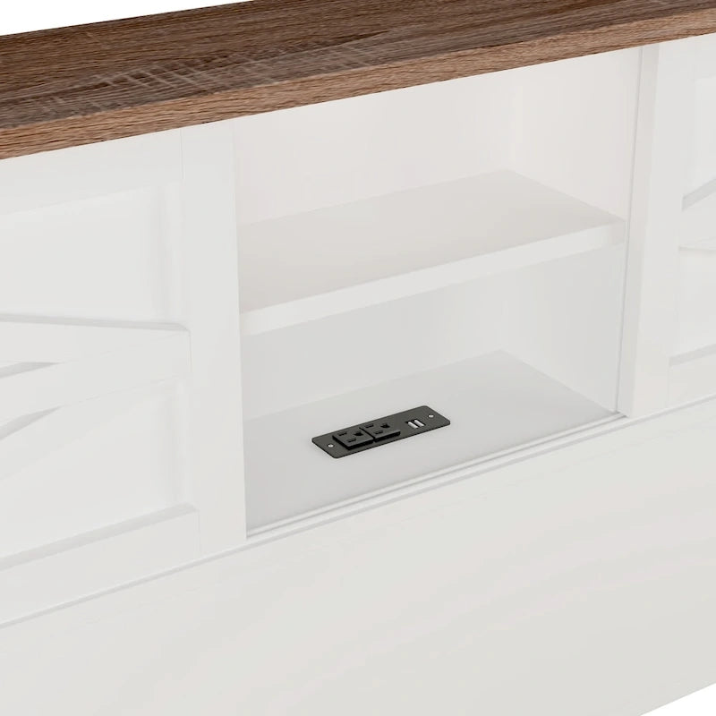 Farmhouse Platform Bed with Double Sliding Barn Door and Charging Station