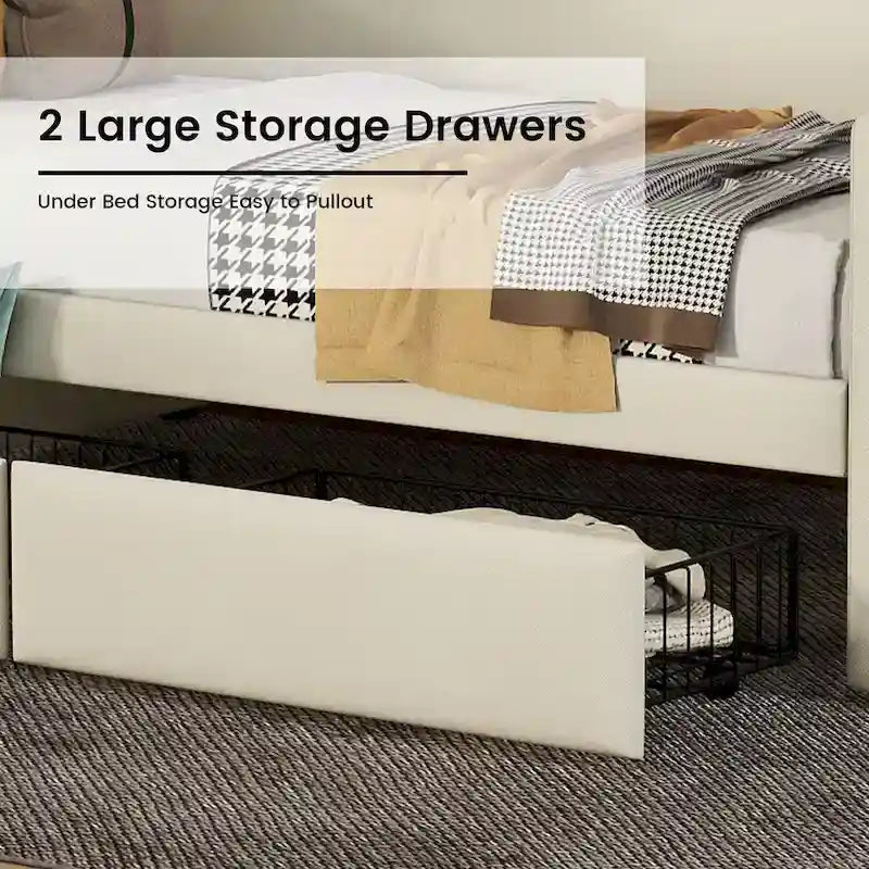 Twin Size Upholstered Daybed with Storage and LED