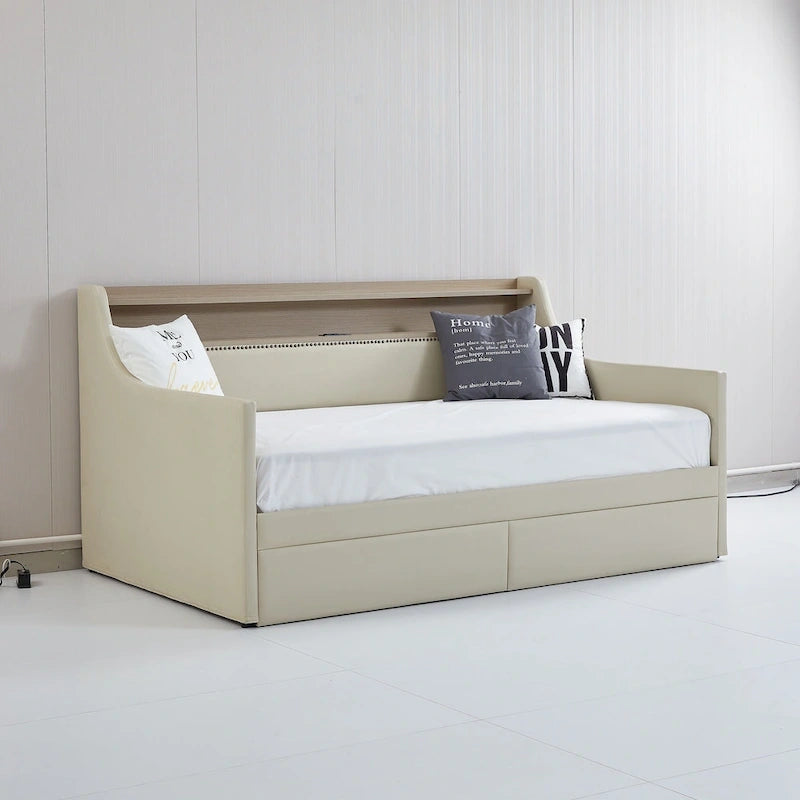 Twin Size Upholstered Daybed with Storage and LED