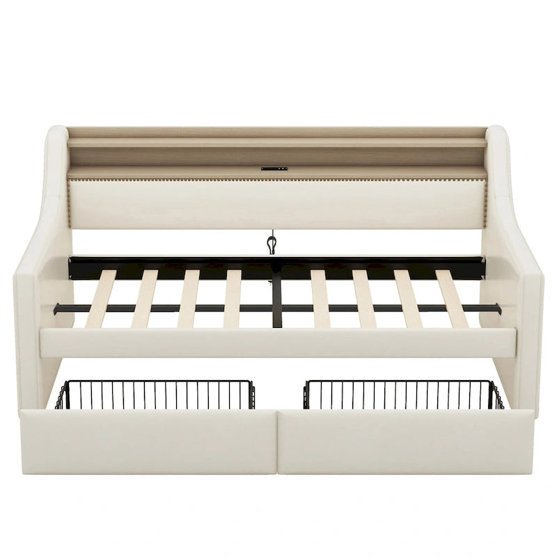 Twin Size Upholstered Daybed with Storage and LED