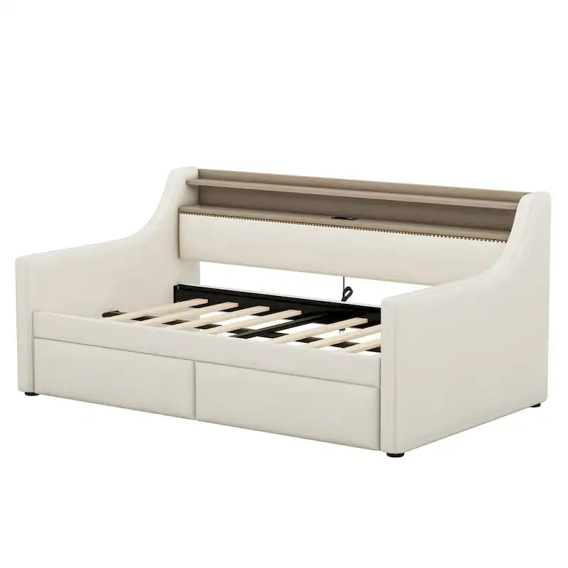 Twin Size Upholstered Daybed with Storage and LED