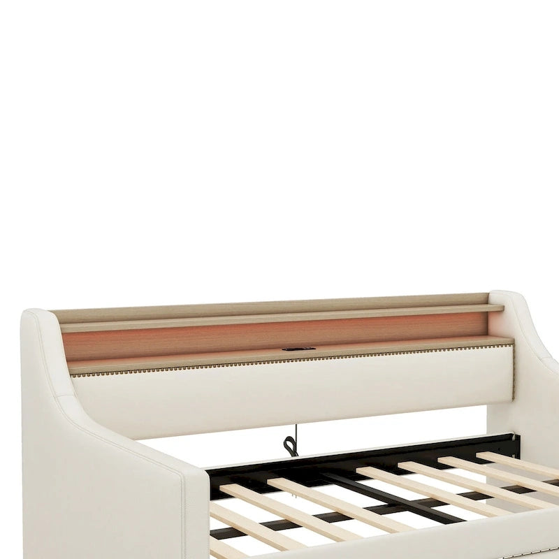 Twin Size Upholstered Daybed with Storage and LED
