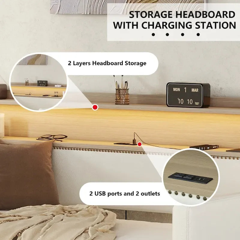 Twin Size Upholstered Daybed with Storage and LED