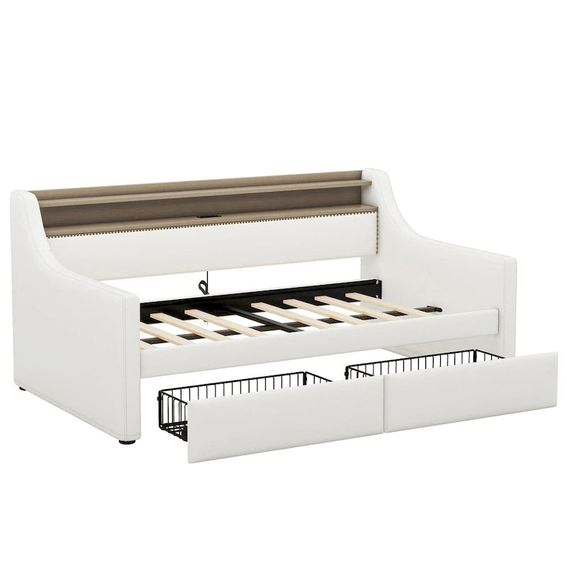 Twin Size Upholstered Daybed with Storage and LED