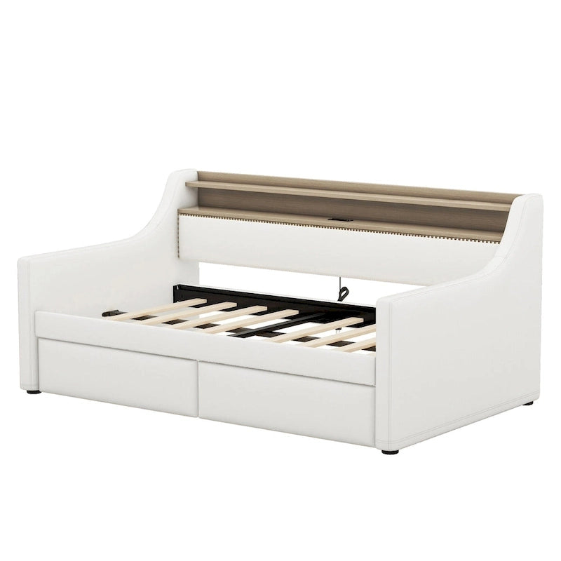 Twin Size Upholstered Daybed with Storage and LED