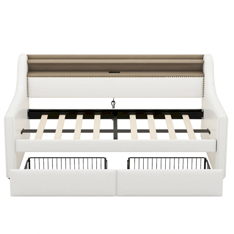 Twin Size Upholstered Daybed with Storage and LED