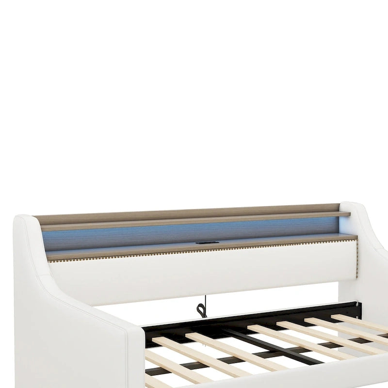 Twin Size Upholstered Daybed with Storage and LED
