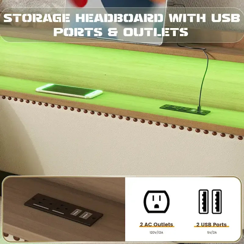 Twin Size Upholstered Daybed with Trundle and LED