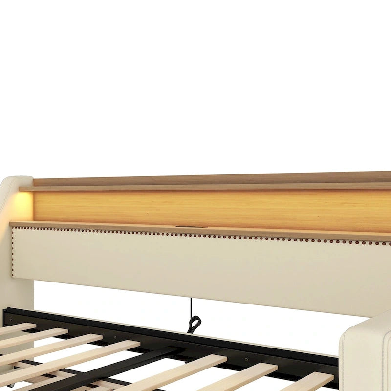 Twin Size Upholstered Daybed with Trundle and LED