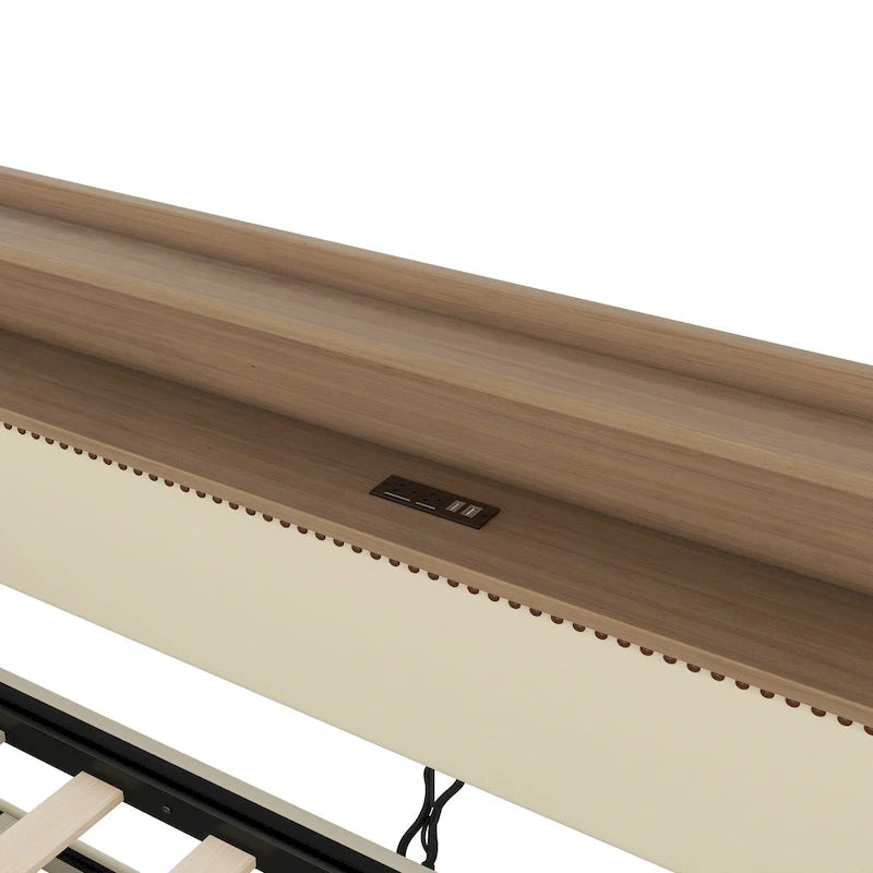 Twin Size Upholstered Daybed with Trundle and LED