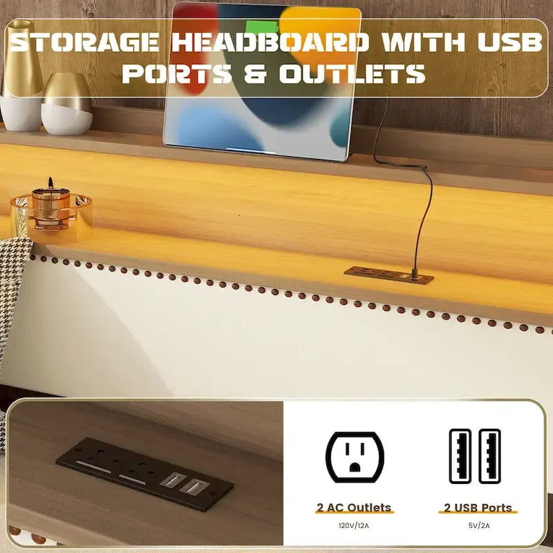 Twin Size Upholstered Daybed with Trundle and LED