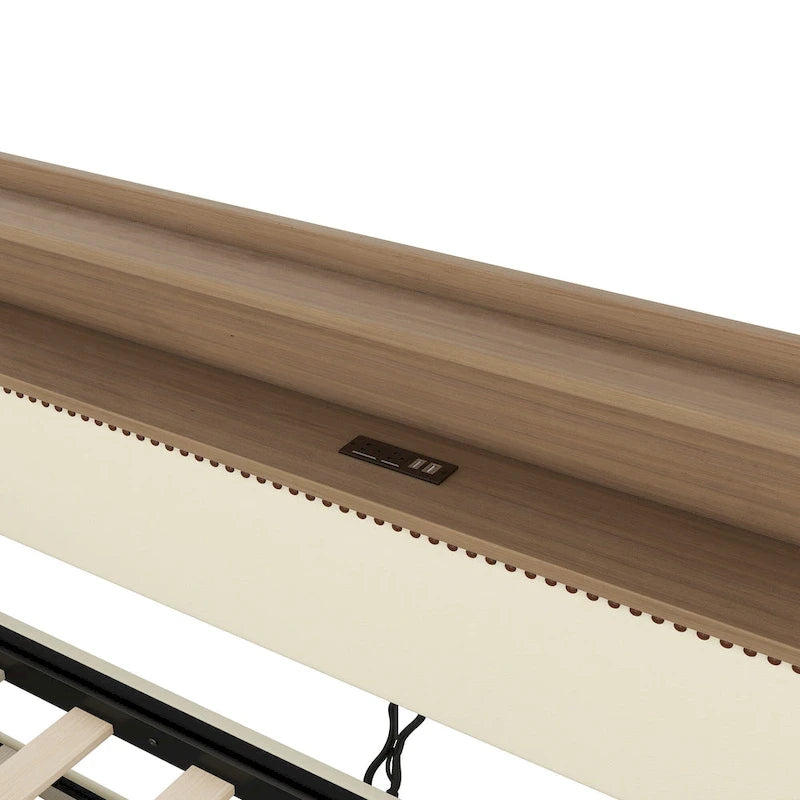 Twin Size Upholstered Daybed with Trundle and LED