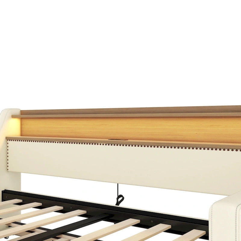 Twin Size Upholstered Daybed with Trundle and LED