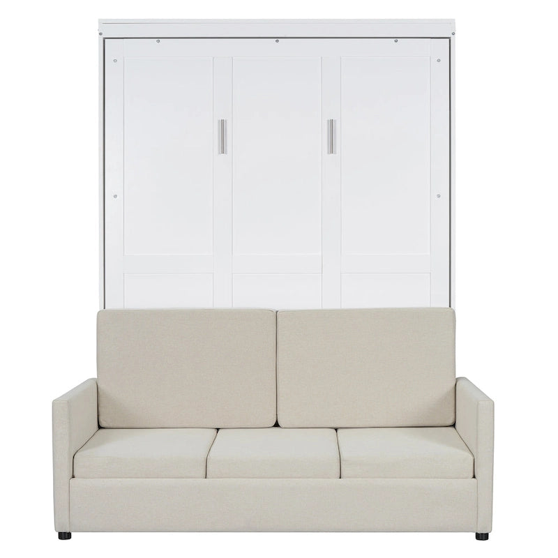 White Full Size Multifunctional Murphy Bed with Cushion and Storage