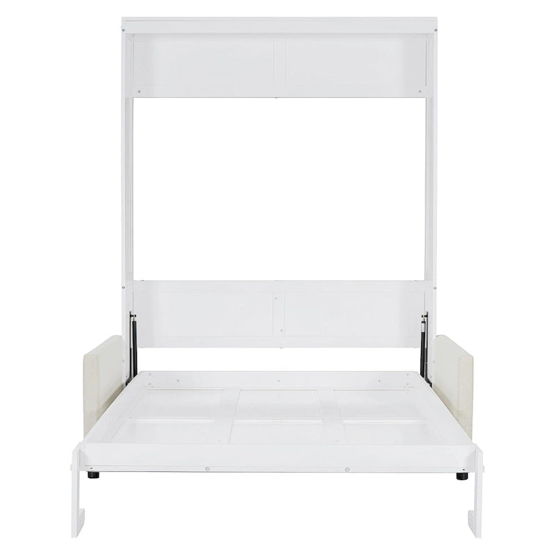 White Full Size Multifunctional Murphy Bed with Cushion and Storage