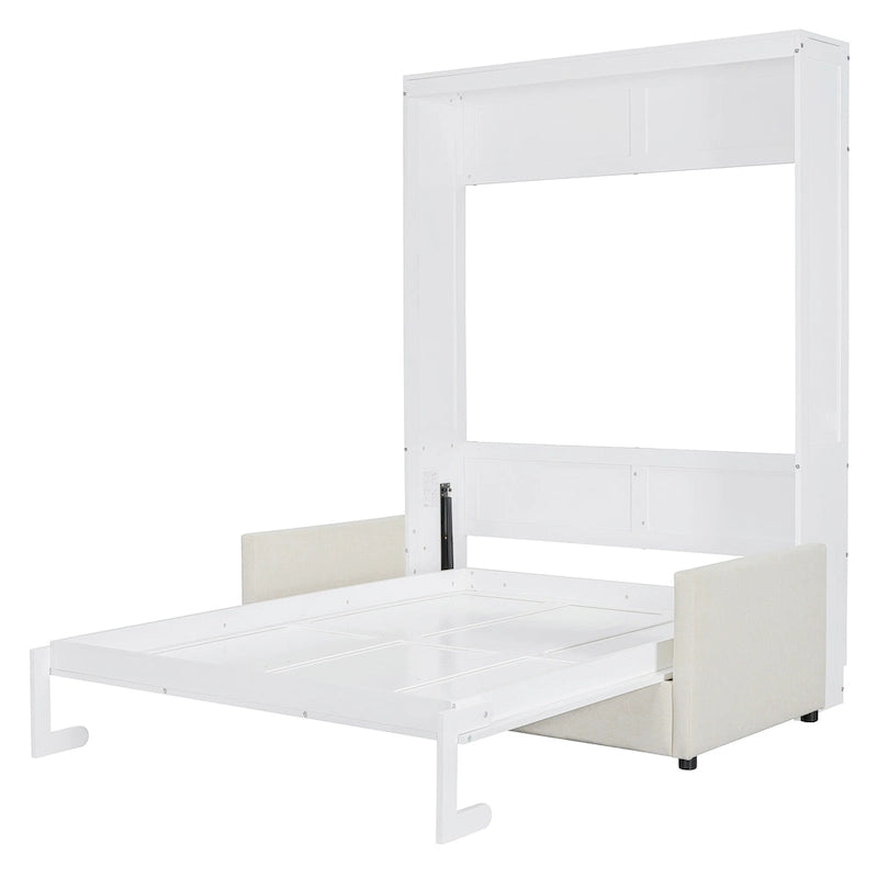 White Full Size Multifunctional Murphy Bed with Cushion and Storage