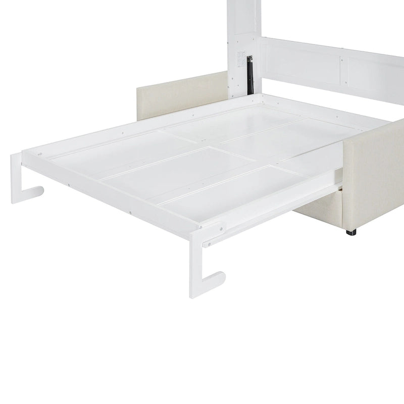 White Full Size Multifunctional Murphy Bed with Cushion and Storage