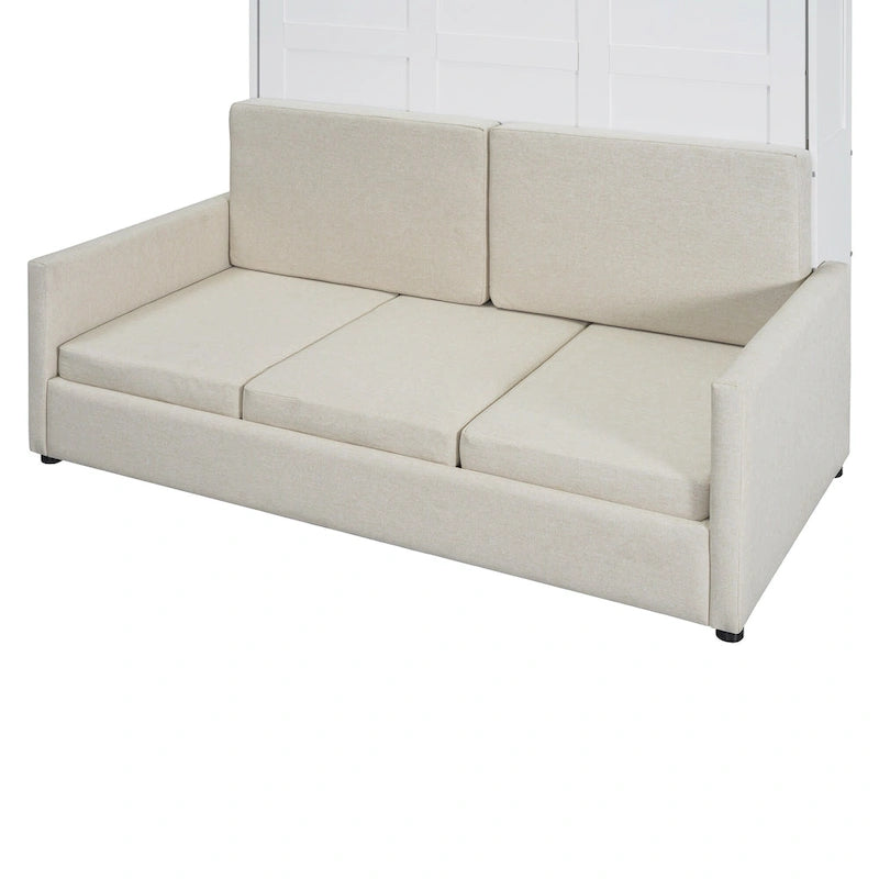 White Full Size Multifunctional Murphy Bed with Cushion and Storage