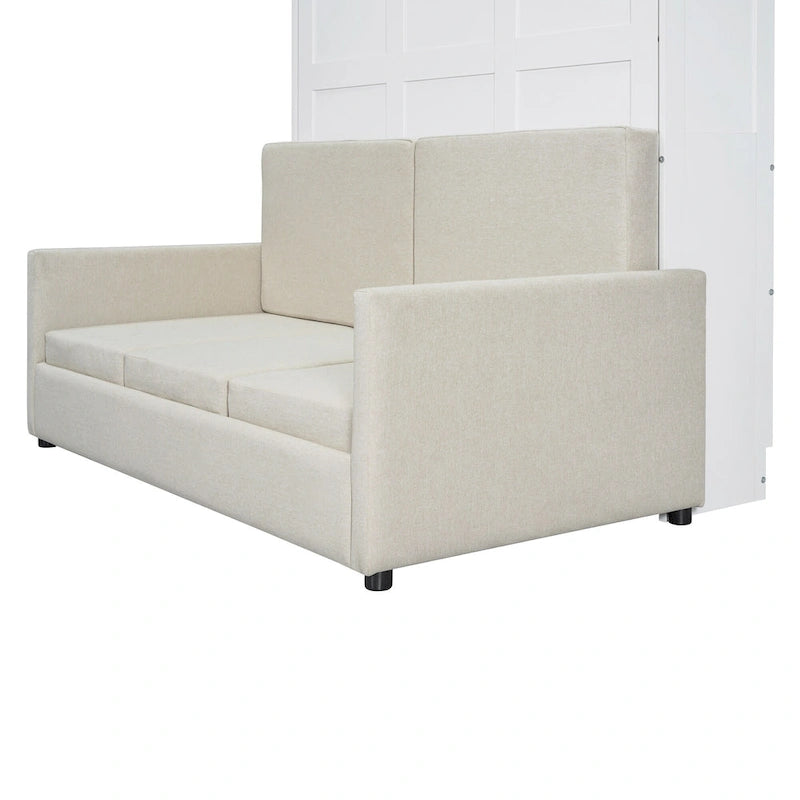 White Full Size Multifunctional Murphy Bed with Cushion and Storage