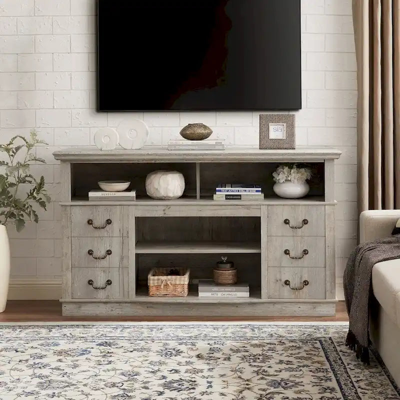 Traditional 60  TV Stand with Open and Closed Storage Space for TVs Up to 65