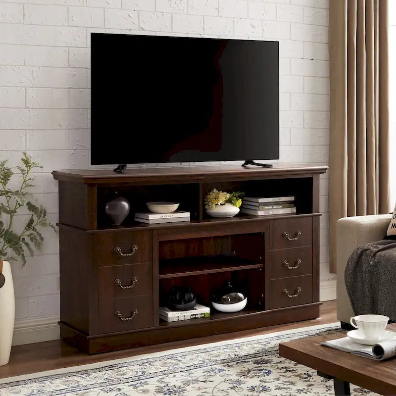 Traditional 60  TV Stand with Open and Closed Storage Space for TVs Up to 65