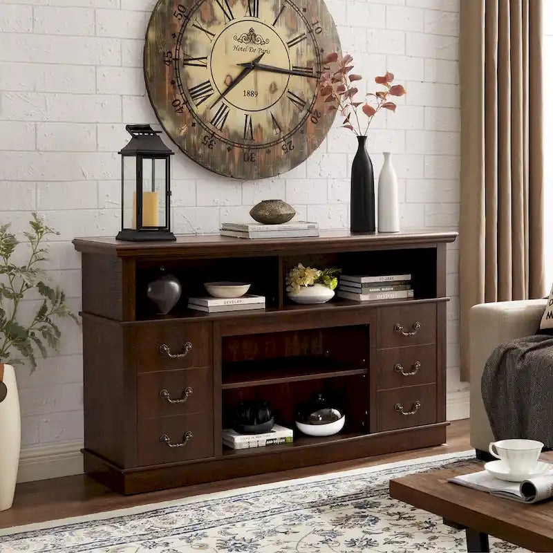 Traditional 60  TV Stand with Open and Closed Storage Space for TVs Up to 65