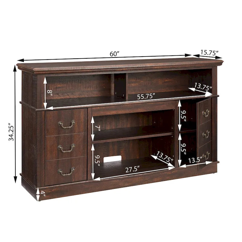 Traditional 60  TV Stand with Open and Closed Storage Space for TVs Up to 65