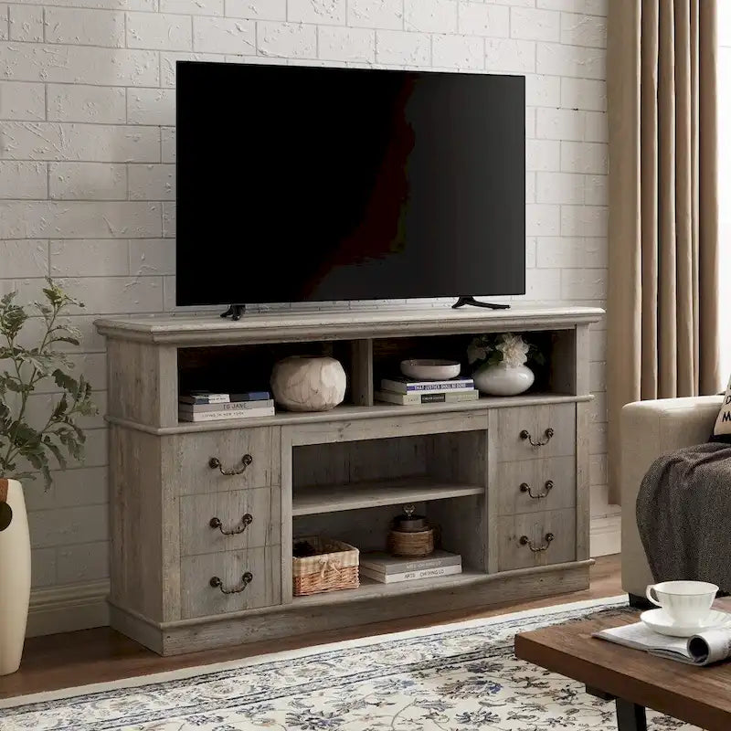 Traditional 60  TV Stand with Open and Closed Storage Space for TVs Up to 65