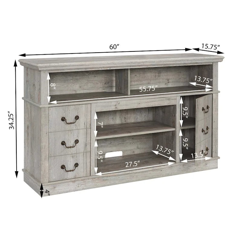 Traditional 60  TV Stand with Open and Closed Storage Space for TVs Up to 65