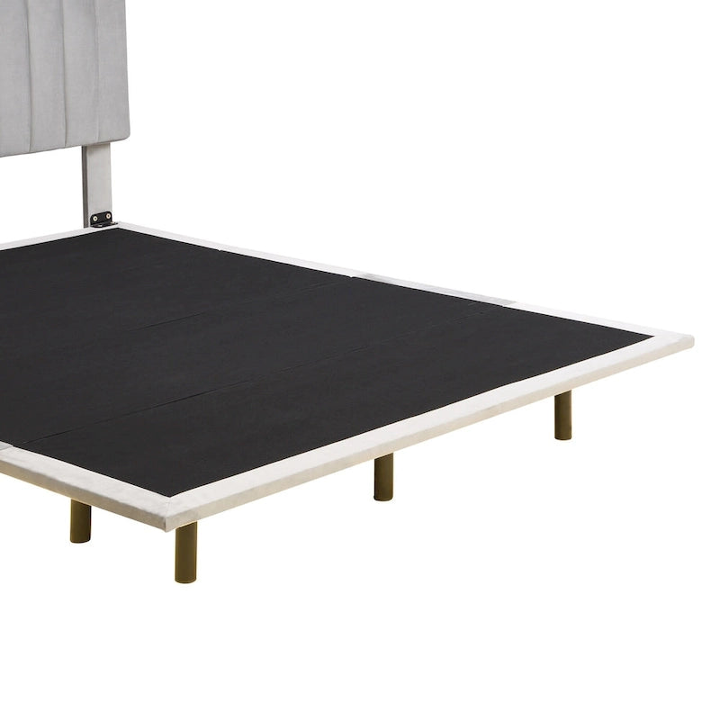 Grey Queen Size Velvet Upholstered Queen Bed with Sensor Light, Floating Platform Design, and Headboard