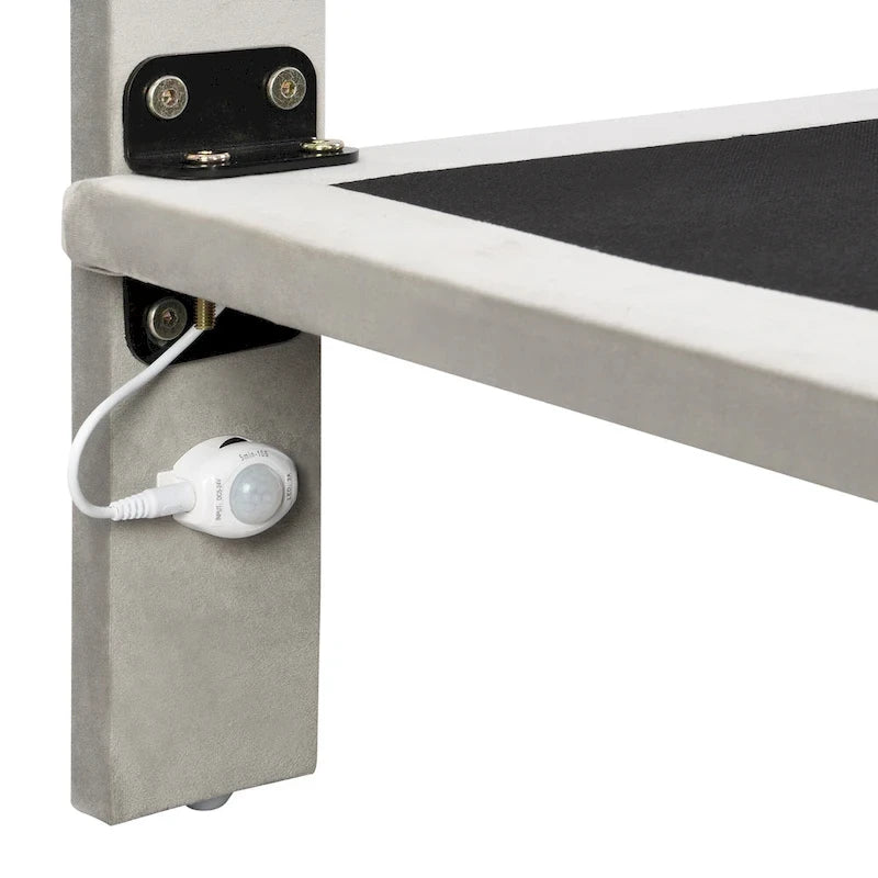 Grey Queen Size Velvet Upholstered Queen Bed with Sensor Light, Floating Platform Design, and Headboard