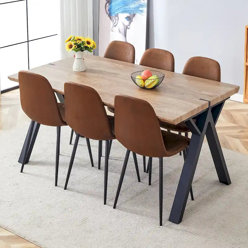 Modern Dining Set with Rectangular Black A-Frame Table & Round Backrest Chairs